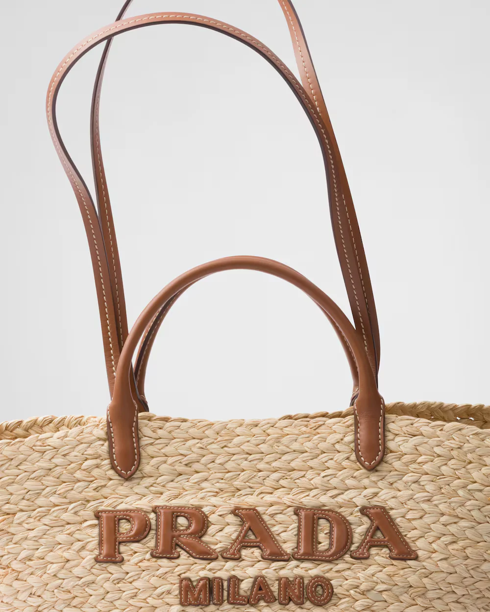 Large raffia and leather shopping bag - Image 5